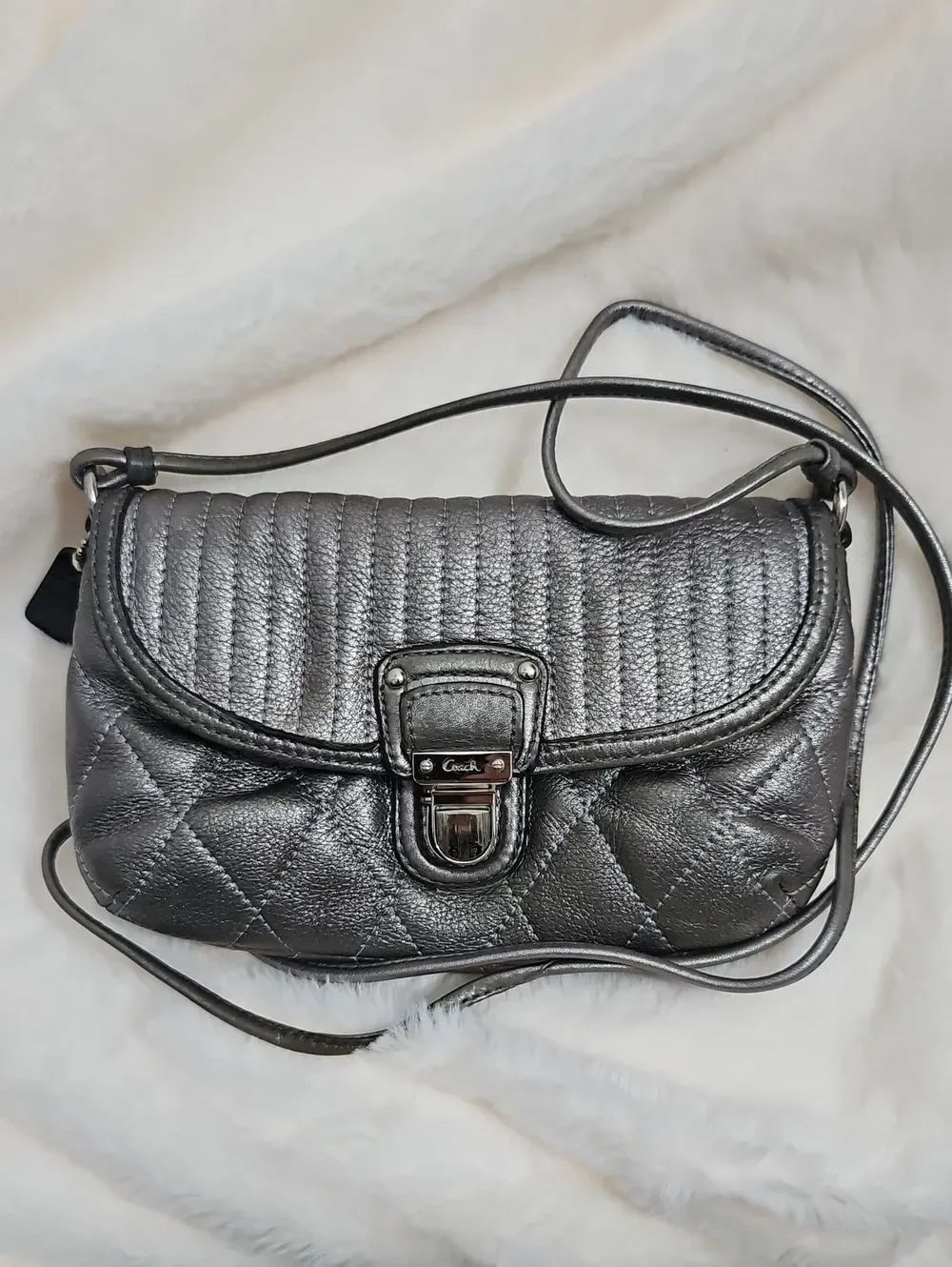 Coach Metallic Pewter Quilted Leather Crossbody Bag